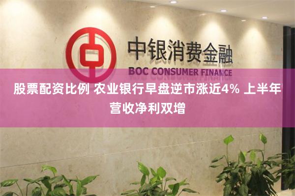 股票配资比例 农业银行早盘逆市涨近4% 上半年营收净利双增