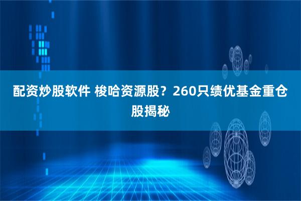 配资炒股软件 梭哈资源股？260只绩优基金重仓股揭秘